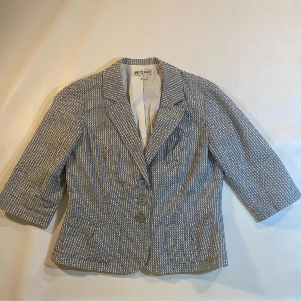 Pendleton Size PS Blue Green 3 Button 3/4 Sleeve  Lined Spring Summer‎ Blazer
